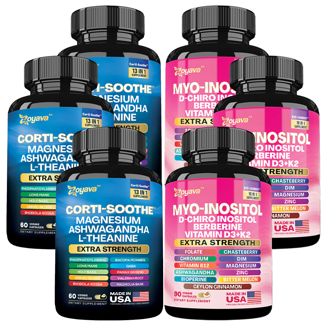 Zoyava Soothe and Smooth BundleCortisol 60 and Myo-Inositol 90Capsules Supplement Bundle