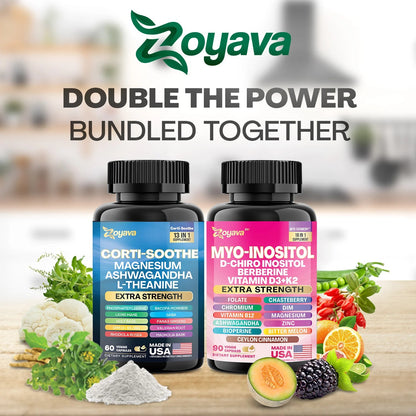 Zoyava Soothe and Smooth BundleCortisol 60 and Myo-Inositol 90Capsules Supplement Bundle